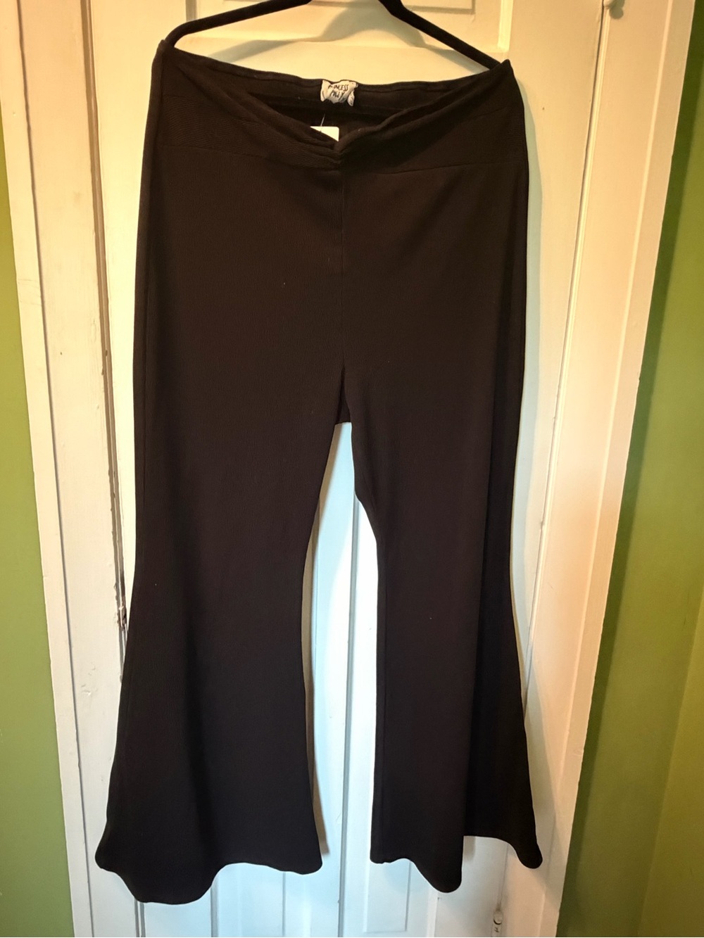 Princess Polly Black Ribbed Flare Pants Wide Leg Size 16